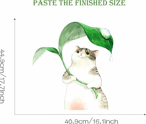 Miniatura 5 de sacinora - Calcomanías de pared con diseño de gatito y hojas verdes, calcomanías de pared de vinilo removibles para niños, sala de estar,