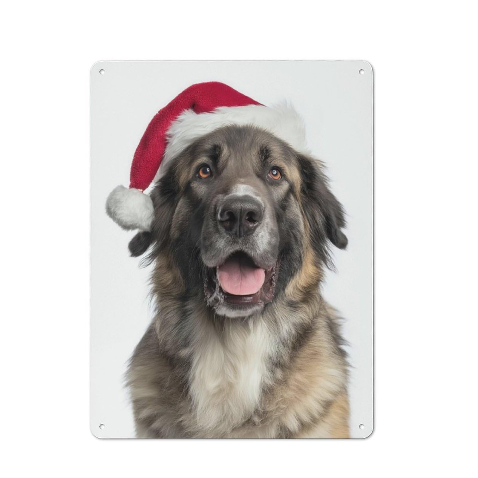 Junmoney Leonberger Dog With Santa Hat Portrait Rustic Metal Sign 40X30cm For Lounge Or Reading Corner, For Reading Corner Decorators