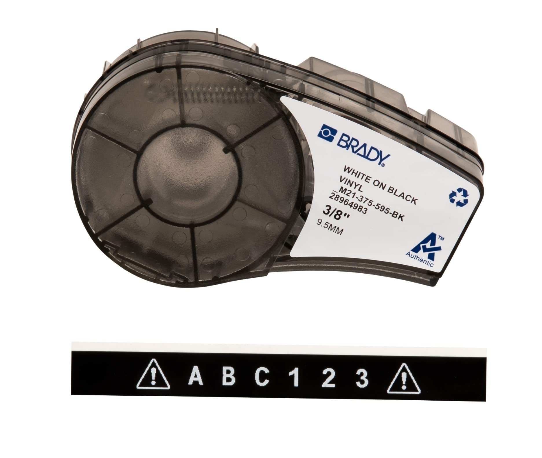 Brady Vinyl Label Tape for Label Printer M211 & M210 - Self Adhesive Vinyl Printer Labels - White on Black (9.53mm x 6.40m) - M21-375-595-BK
