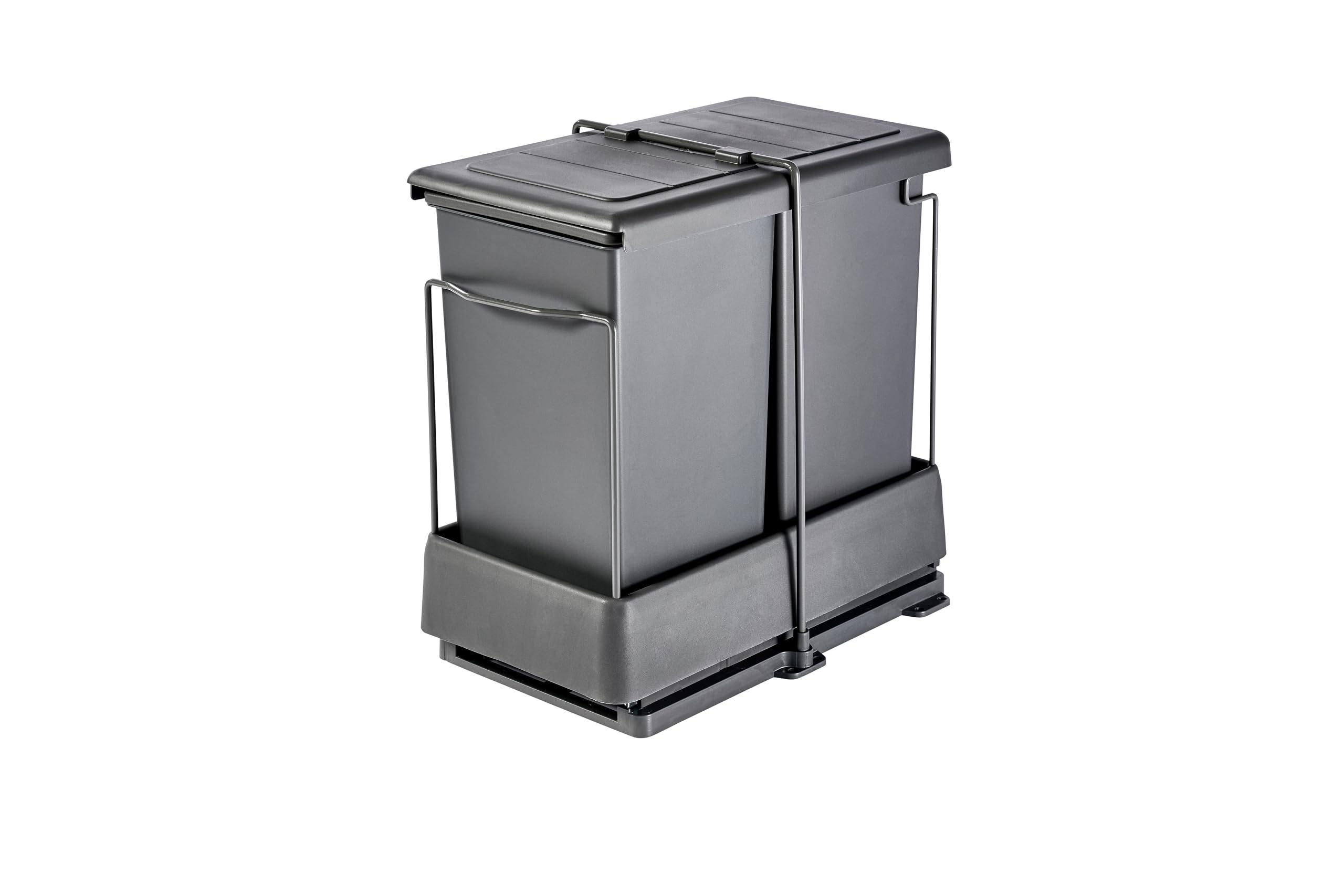 Aspira Home Müllomatic ECO 2 | Einbaumülleimer Küche ausziehbar, Mülltrennsystem für Unterschrank mit automatischem Auszug beim Türöffnen, 2 x 14 L Inneneimer, Kunststoff grau, Schienensystem