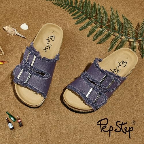 Image of PepStep Slide Sandals for Women with Soft Cork Footbed and Strap, Ladies Fashion Platform Slide Sandals Comfortable Slip On Style