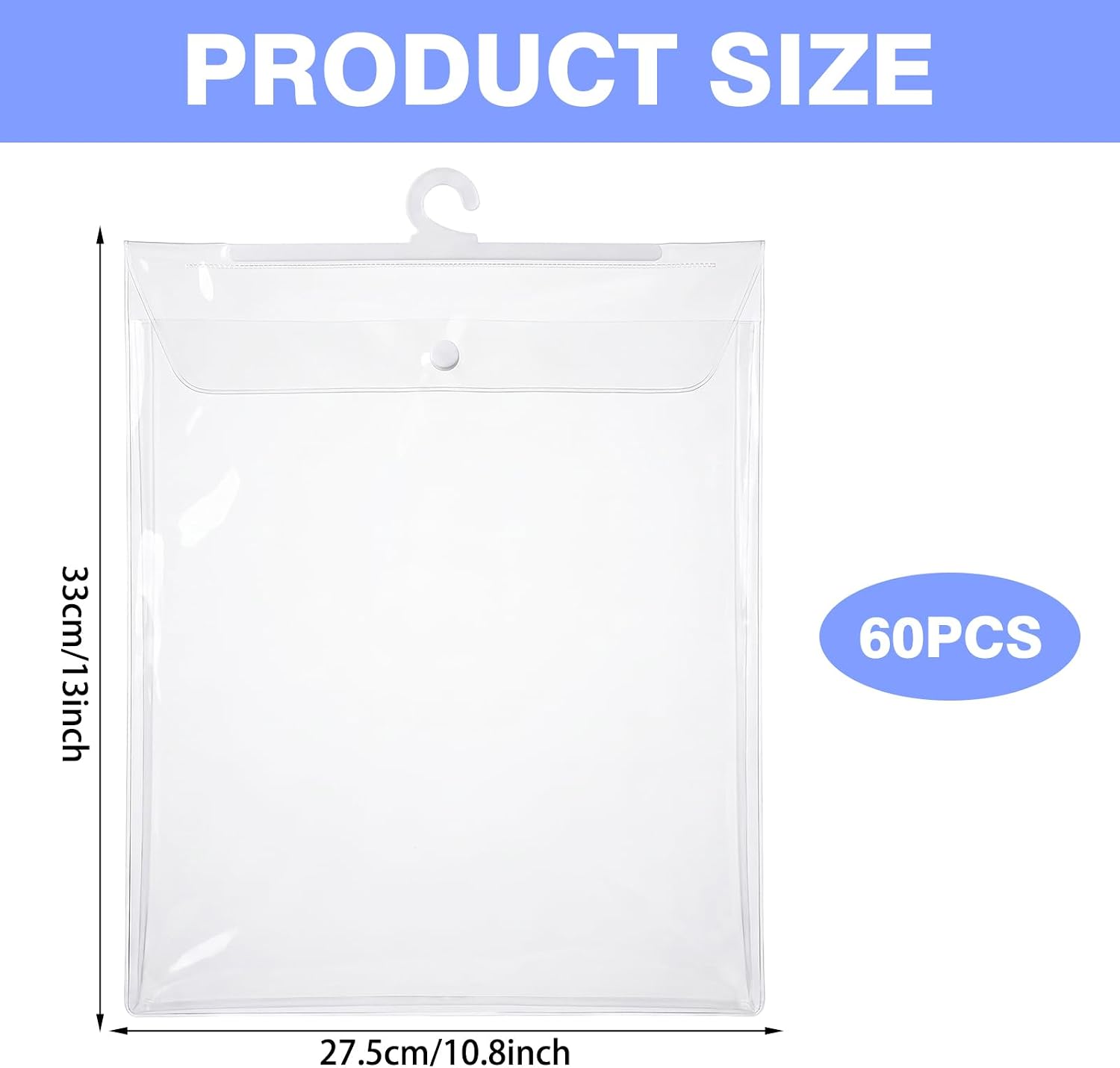 60 Pcs Hanging Storage Bags Clear PVC Plastic with Large Hooks Reusable Waterproof Dustproof Organizer for Home Office Library Pharmacy Headphone Storage Classroom Supplies image 2