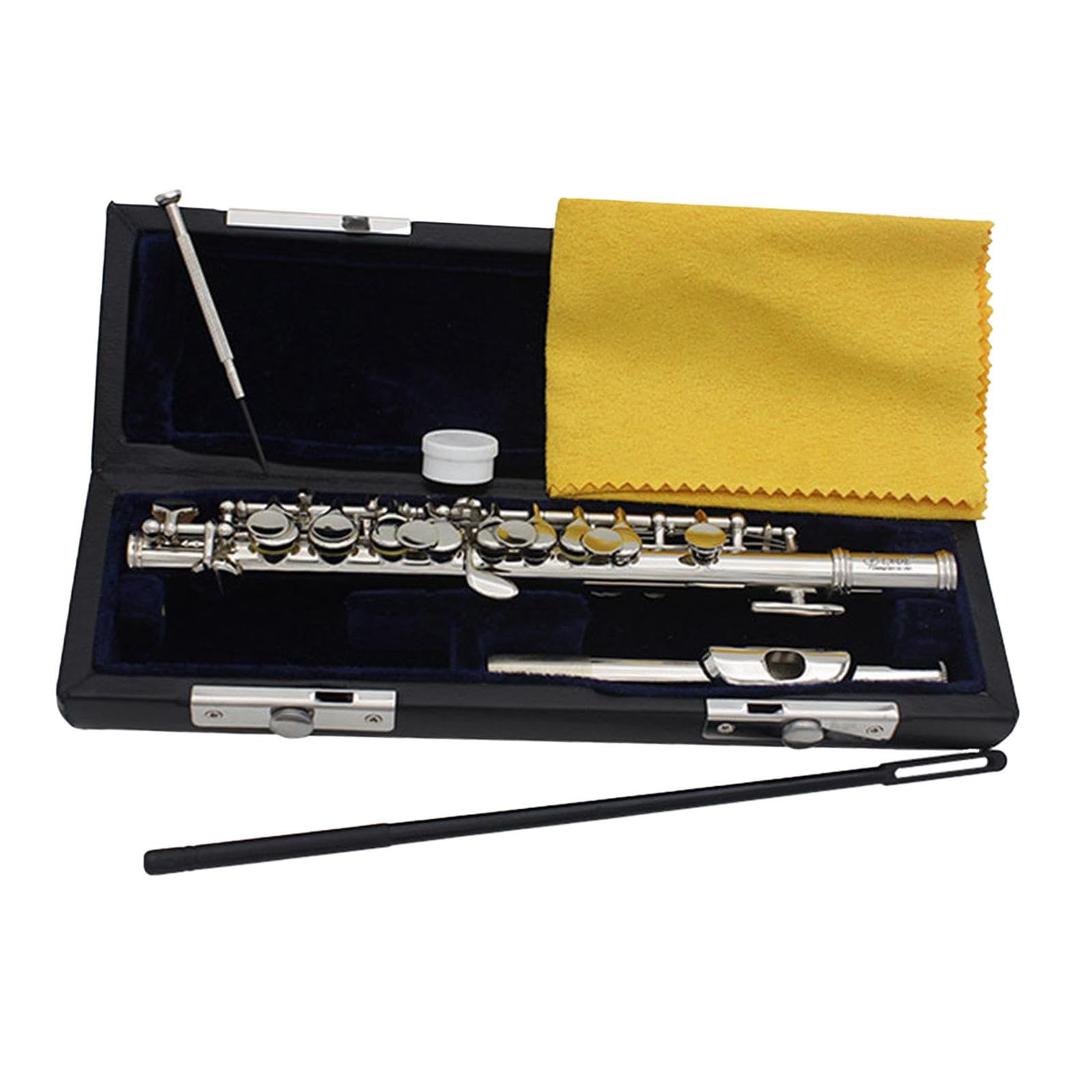 F Fityle Chiave Piccolo C con custodia rigida e kit di pulizia Strumento a fiato Flauto fori per feste regalo per studenti, ARGENTO