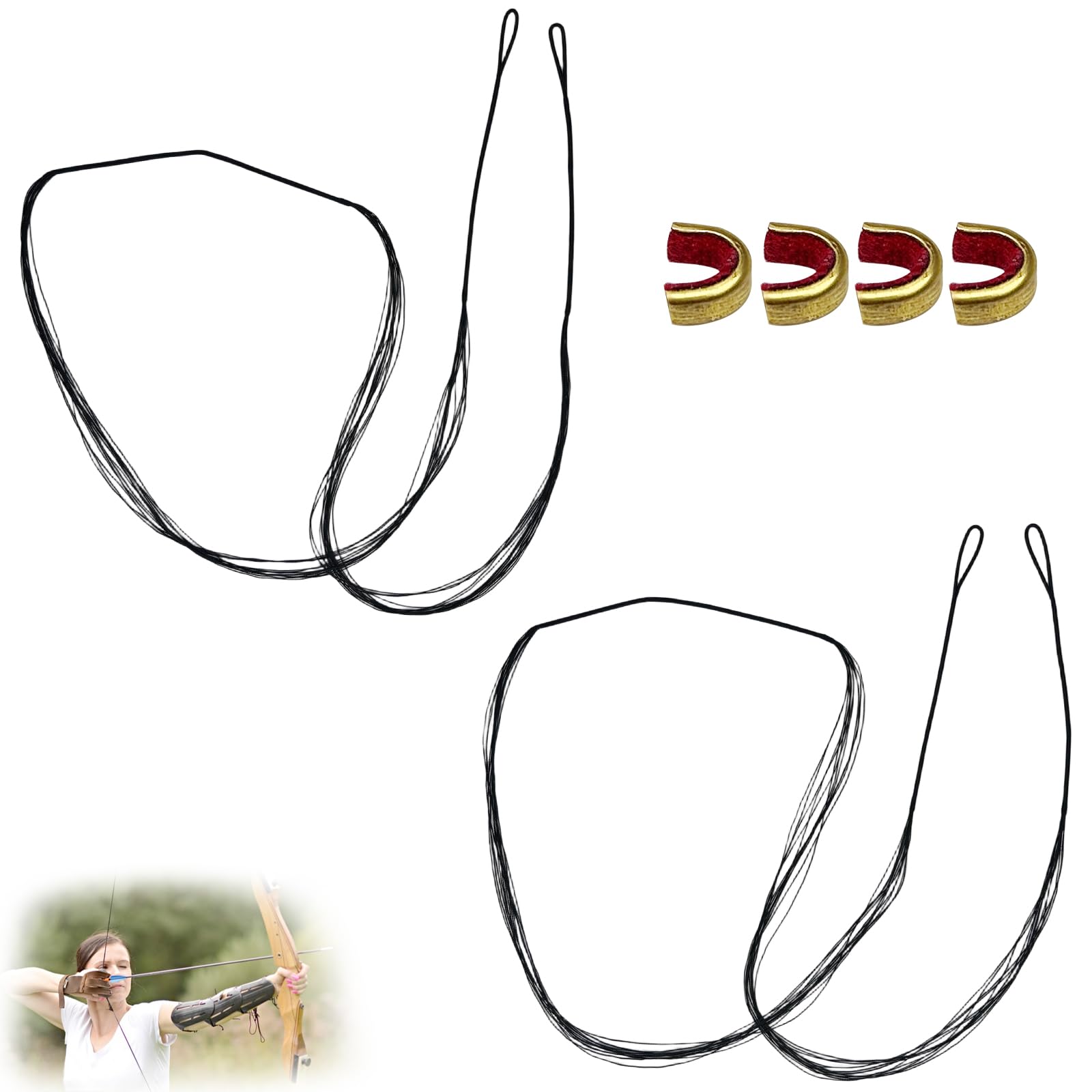Nylon Universal Archery Bowstring Bow String for Traditional and Retrograde Bows Replacement Bowstring, Recurve Bow String, 12 Threads + 2 Brass Buttons, 14 Threads + 2 Brass Buttons