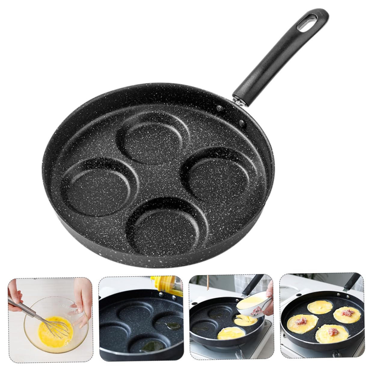 GALPADA 2 Pezzi Padella per Uova Antiaderente con Scomparti Pietra Lavica Riscaldamento Uniforme e Risparmio Energetico Manico Isolante e Fondo Resistente Adatta per Cucina Induzione
