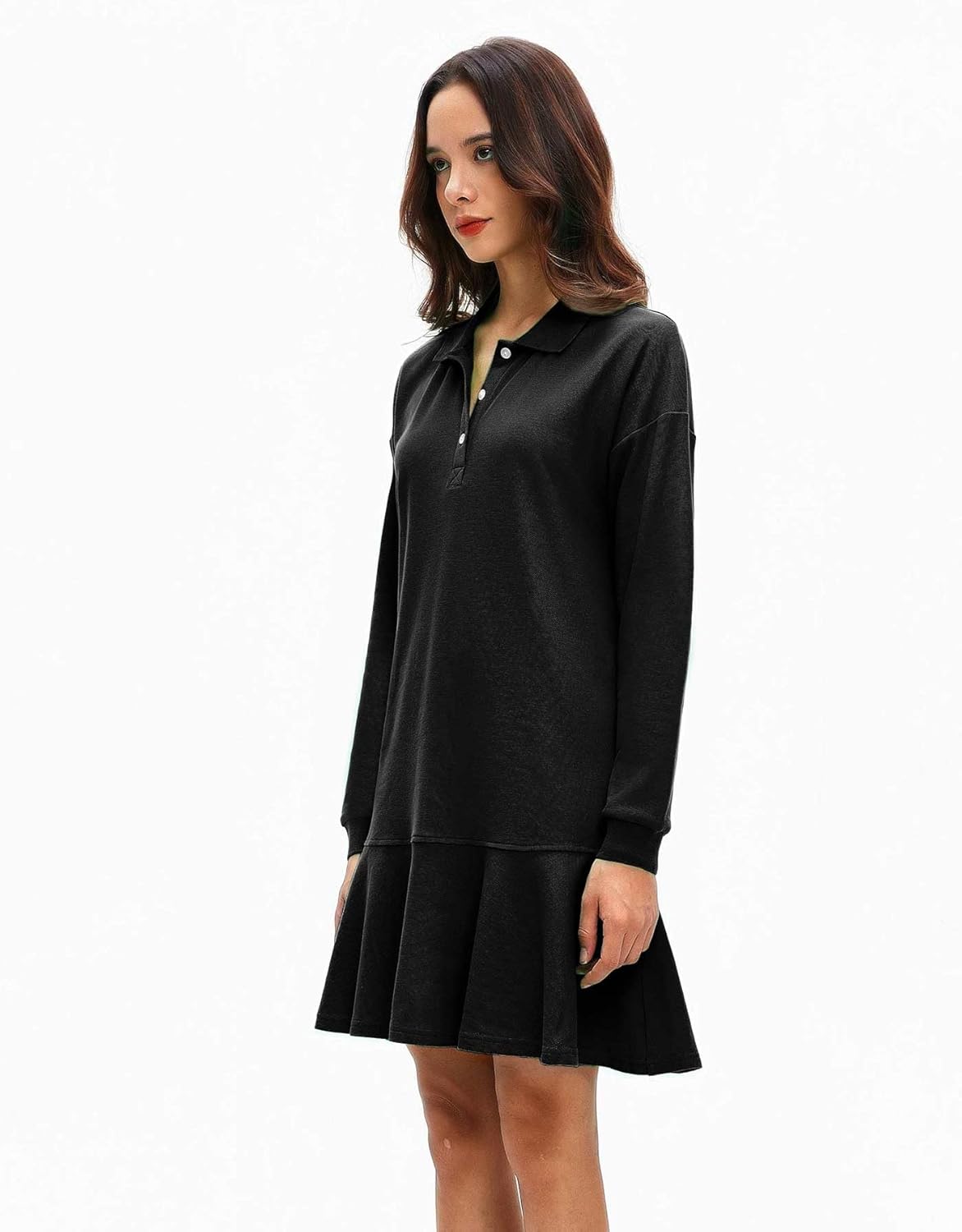 Women's Polo Dress Long Sleeve Collared V-Neck Ruffle Hem Mini Dresses for 2026 Spring - Image 5