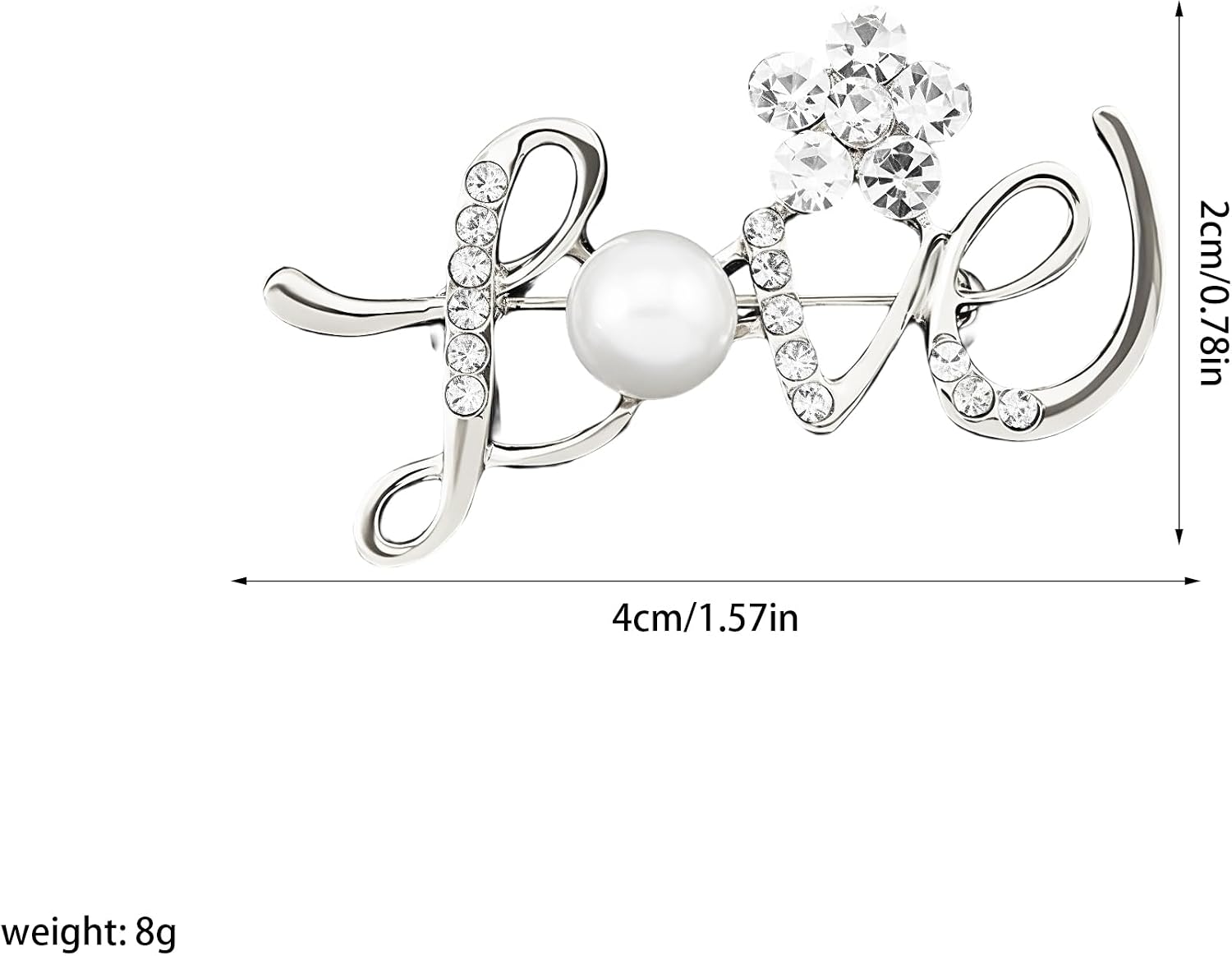 YUNXI Dainty LOVE Letter Brooch with Rhinestone Flower Pearl Sparkling Crystal Love Brooch Pin for Women Party Jewelry for Blouse, Dress, Scarf, Hat