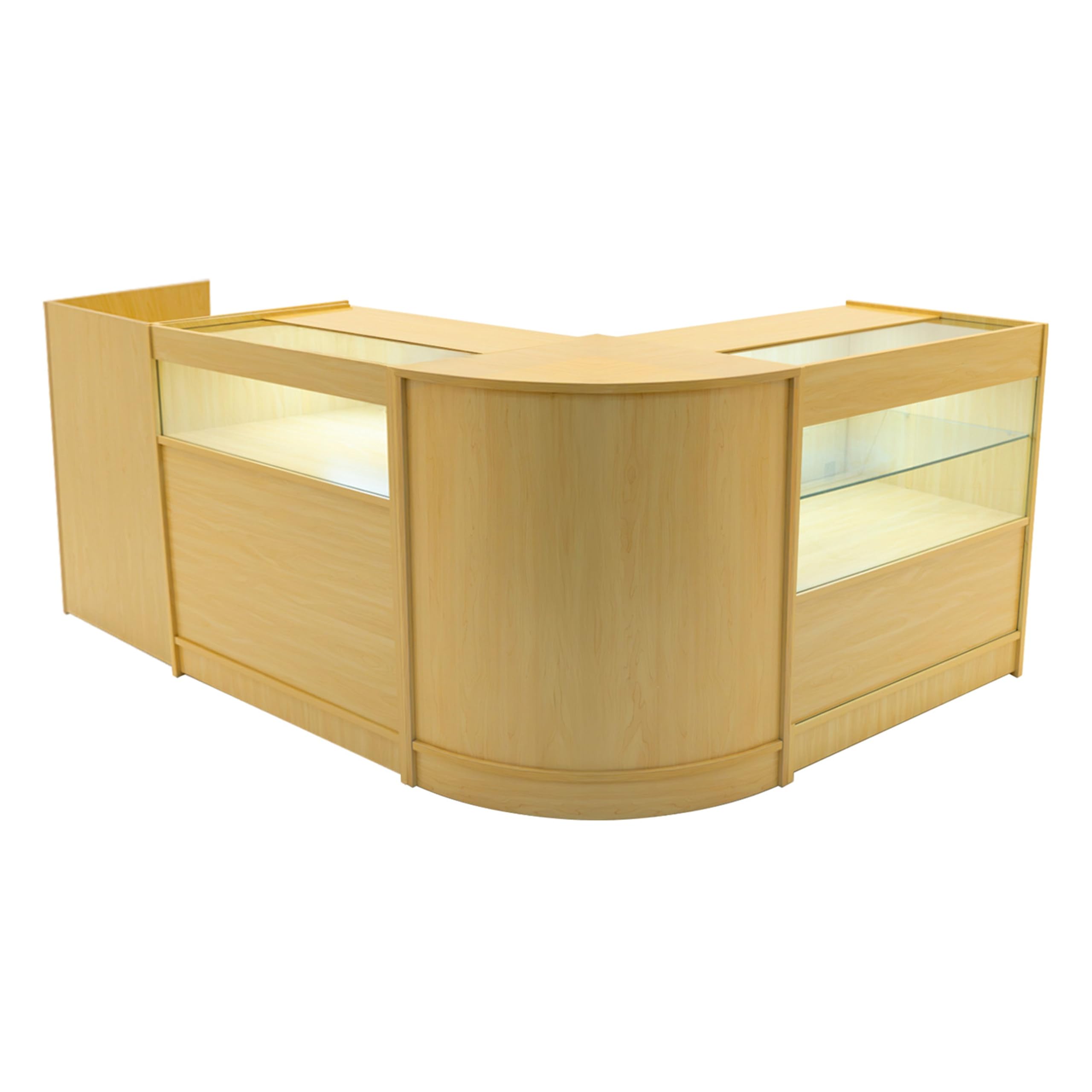 Ladentheken-Set Gravity ahorn LED – B900, C900, CM60, TB60 – Abschließbare Schiebetüren mit Schlüsseln – Kassenblock, Glasvitrine, Ecktheke, Beleuchtete Verkaufseinheiten, Verkaufstheke