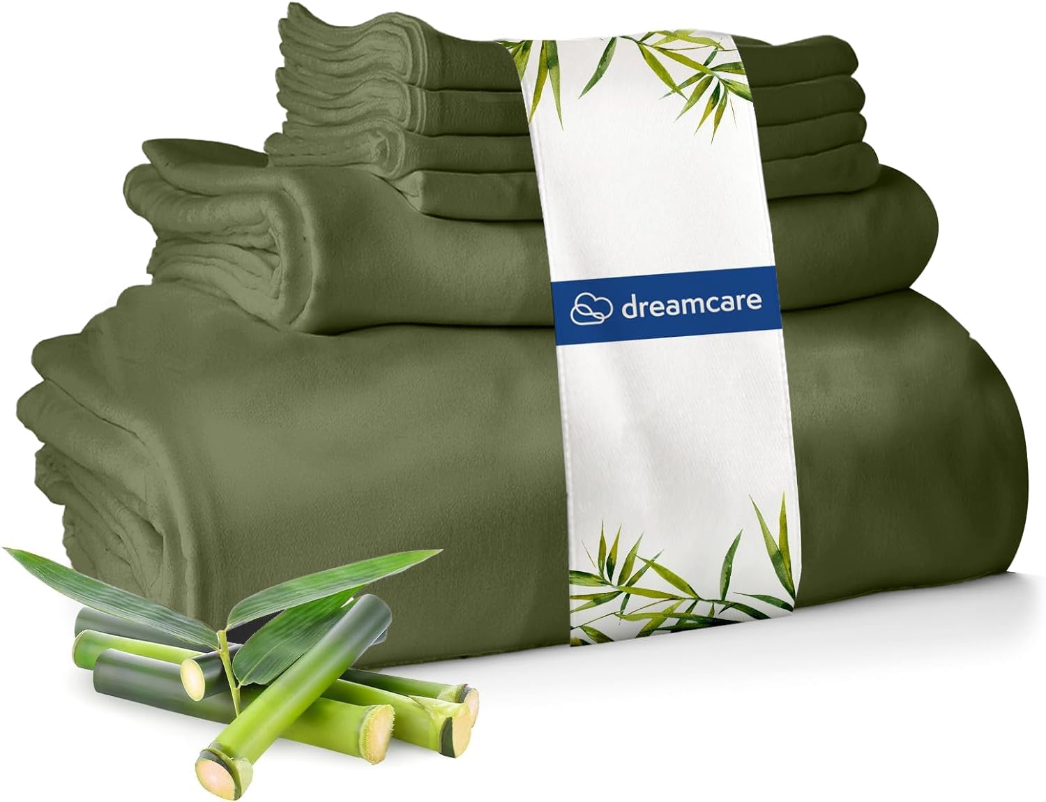 DREAMCARE100% Viscose from Bamboo Queen Size 4 Pc Luxury Cooling Sheets Set, Olive
