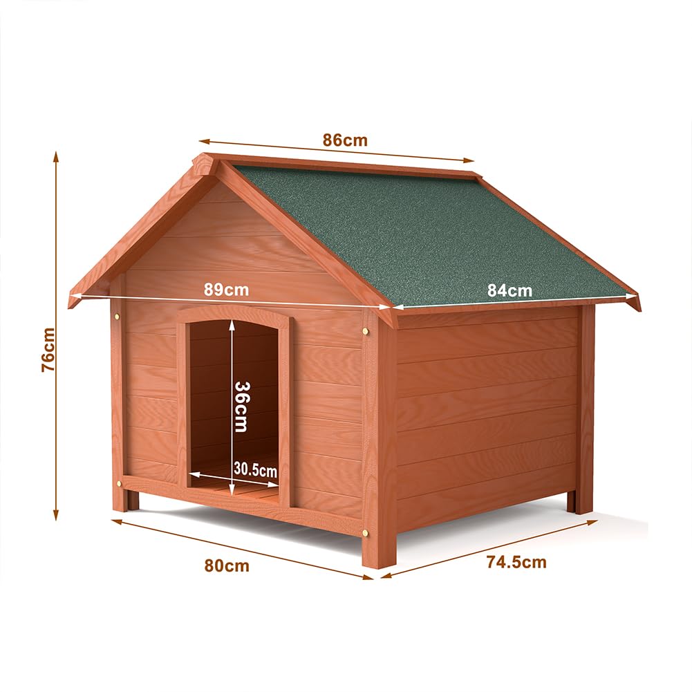 BAKAJI Cuccia per Animali Domestici in Legno, Casetta per Cani e Gatti con Tetto Spiovente Apribile, Casa da Esterno e Interno Resistente Intemperie e Agenti Atmosferici, Tettoia Asfaltata, 89x84x76cm