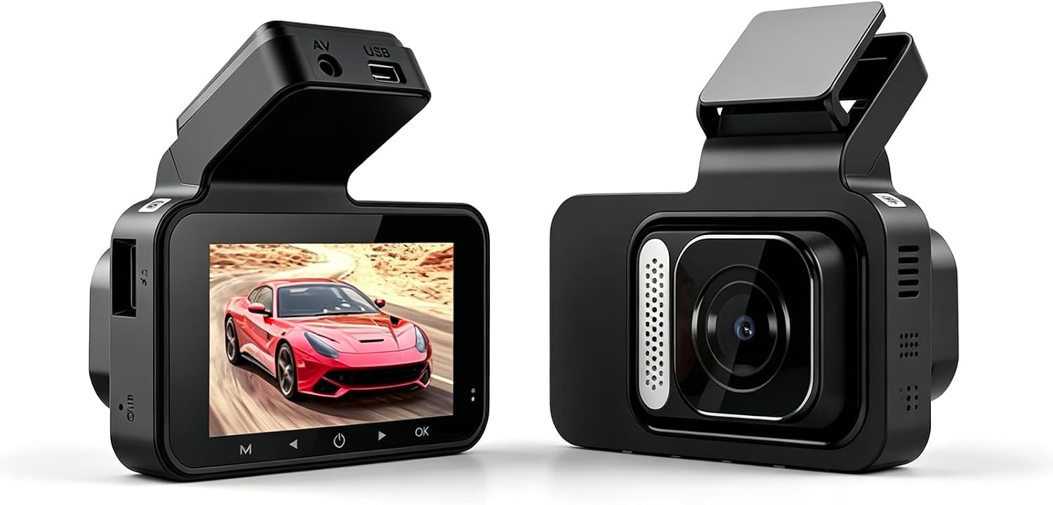 WiFi Dash Cam Front and Rear, a 3-inch Screen, a 1080P HD Camera, a 170-degree Wide-Angle Lens, WDR Night Vision, Loop Recording, a Gravity Sensor