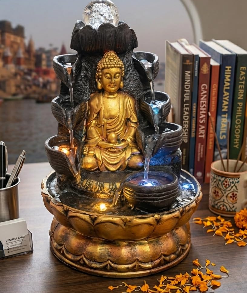 Ani Divine LED Meditating Buddha Water Fountain Idol Showpiece for Meditation Room, Calmness, Home Decor, Gifting-picture-24