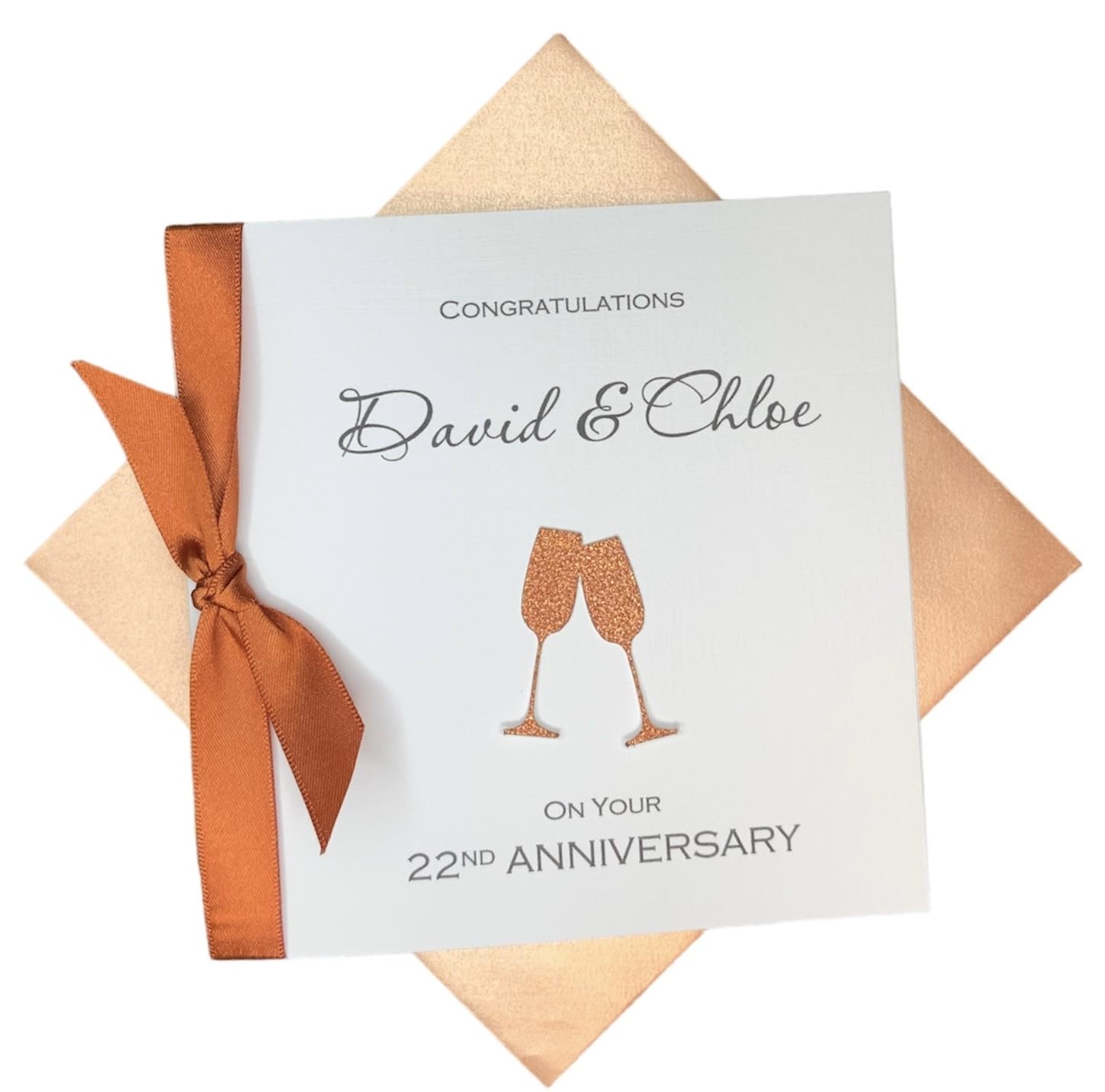 22nd Wedding Anniversary Card - Copper 22 Year Twenty Second Anniversary Greeting Card, Personalised Gift for Wife, Husband, Parents, Couple Friends - Various Designs (Champagne) โ image 1