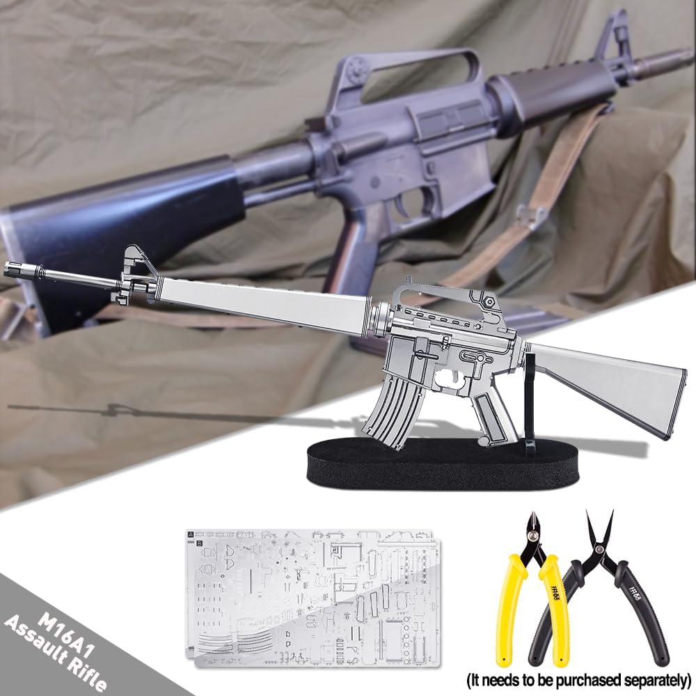 Piececool 3D Puzzles for Adults, Metal M16A1 Assault Rifle Gun Model Building Kits, DIY Assembling Arts and Crafts Best Dad Christmas Birthday Gifts & Desk Decor.