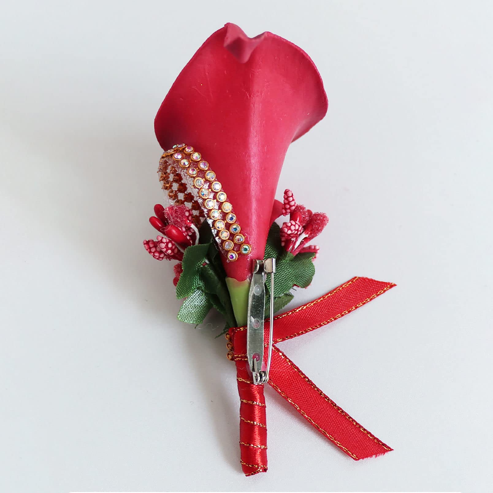 szt. Kwiaty Calla Lily na nadgarstek i męski stanik ślubny kwiaty ceremonia, dziurki butonierki i stanik na nadgarstek dla narzeczonych kobiet akcesoria kwiatowe Decor-niebieski (czerwony)