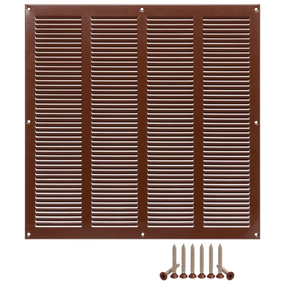Lirast Brown 400X400mm Vent Cover - 16X16 Inch Wall Vent Cover With Insect Mesh - Ceiling Soffit Vents - External Vent Cover - Metal Ventilation Grilles - Air Vent Covers For Walls