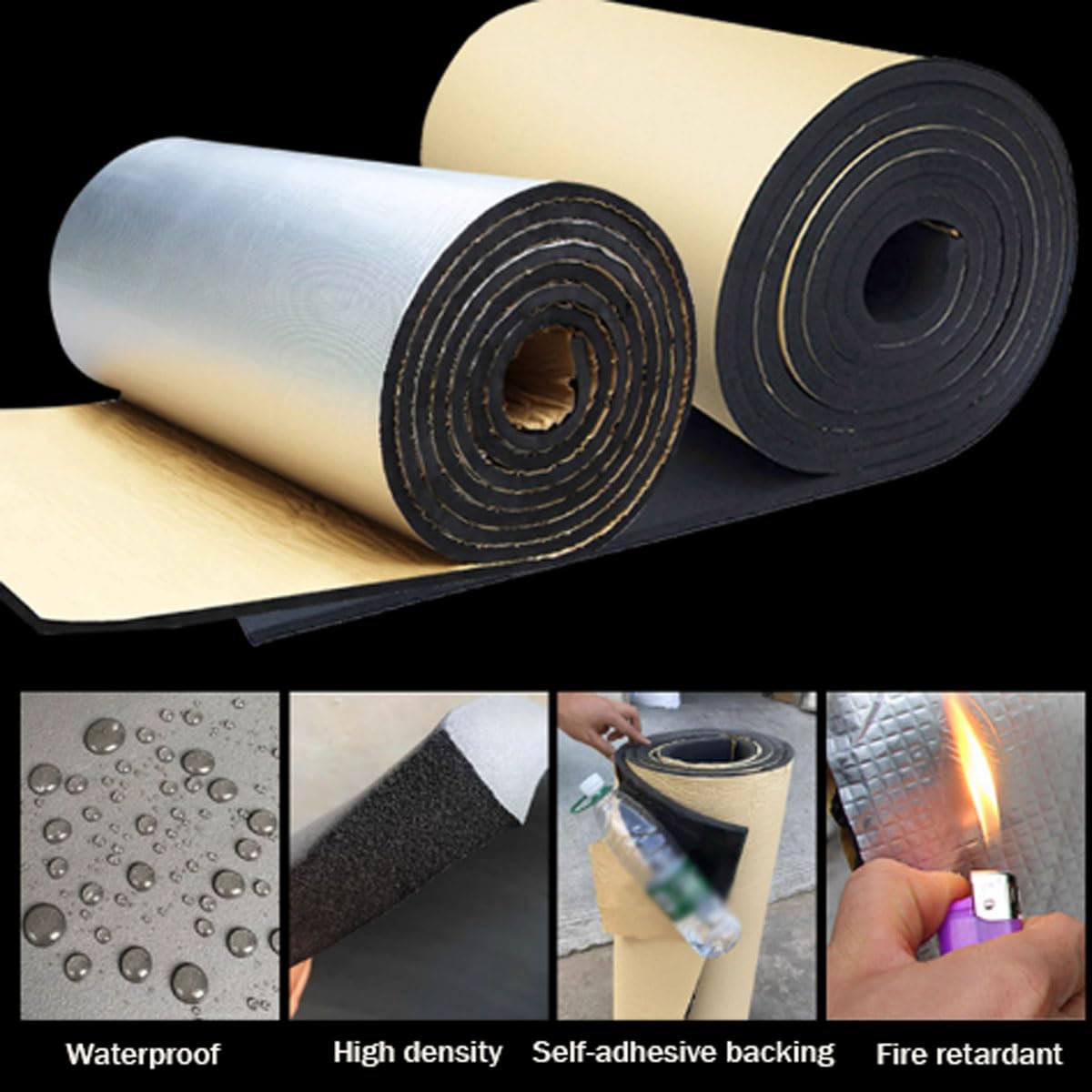 Autoadhesivo Aislante Térmico Aluminio 10mm Insonorización Coche Espuma Impermeable 1x10m