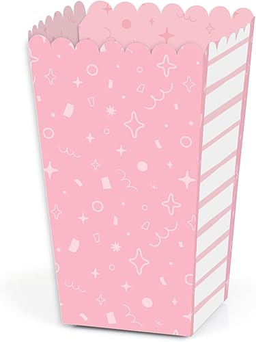 Big Dot of Happiness Juego de 12 cajas de palomitas de maíz con diseño de estrellas de confeti rosa