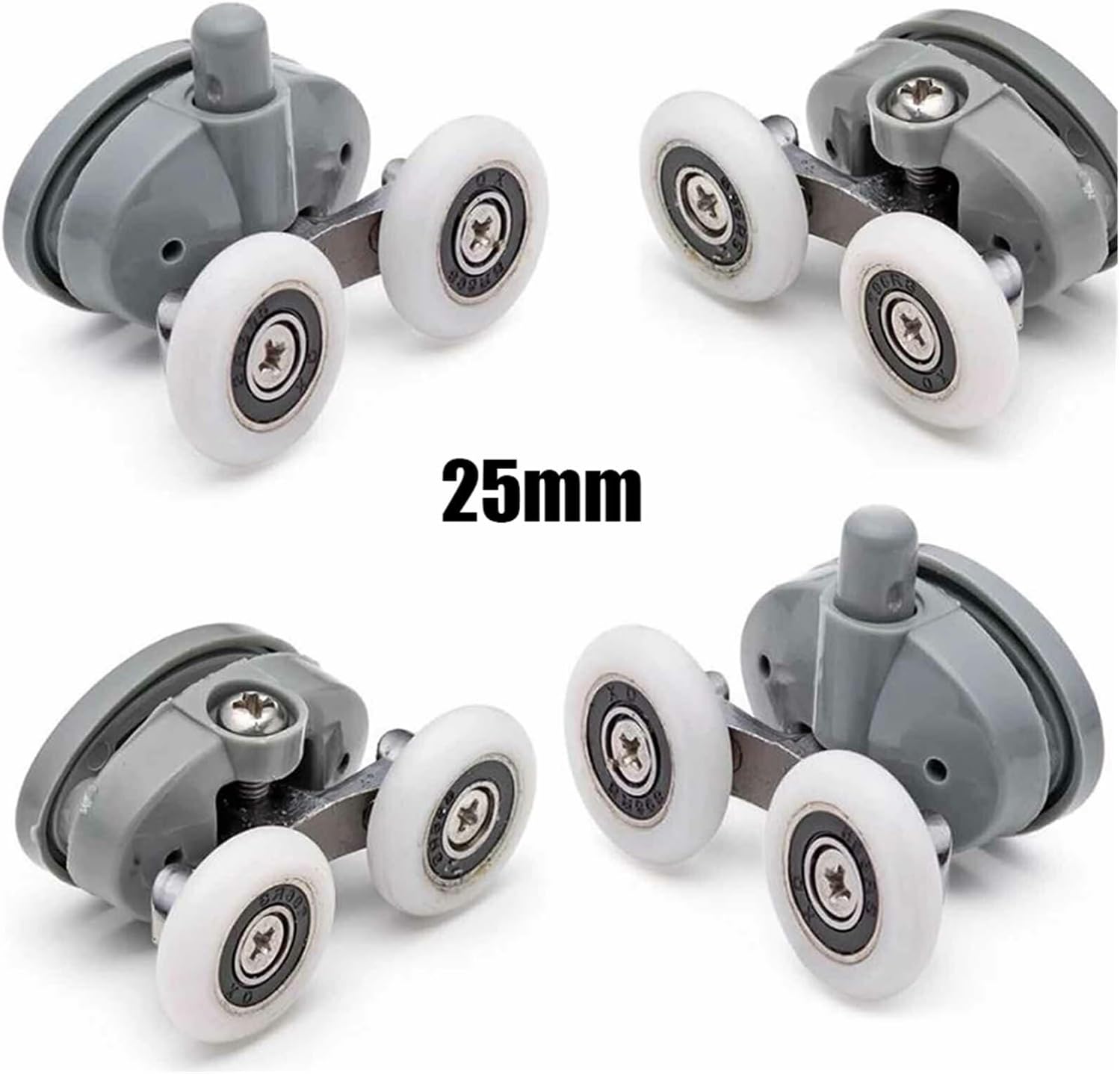 SBTRKT 4pcs Shower Door Top Bottom Rollers Cabins Pulley Sliding Glass Door Roller Runners Wheels Pulleys Diameter 19/23/25/27mm (Color : 25mmA)