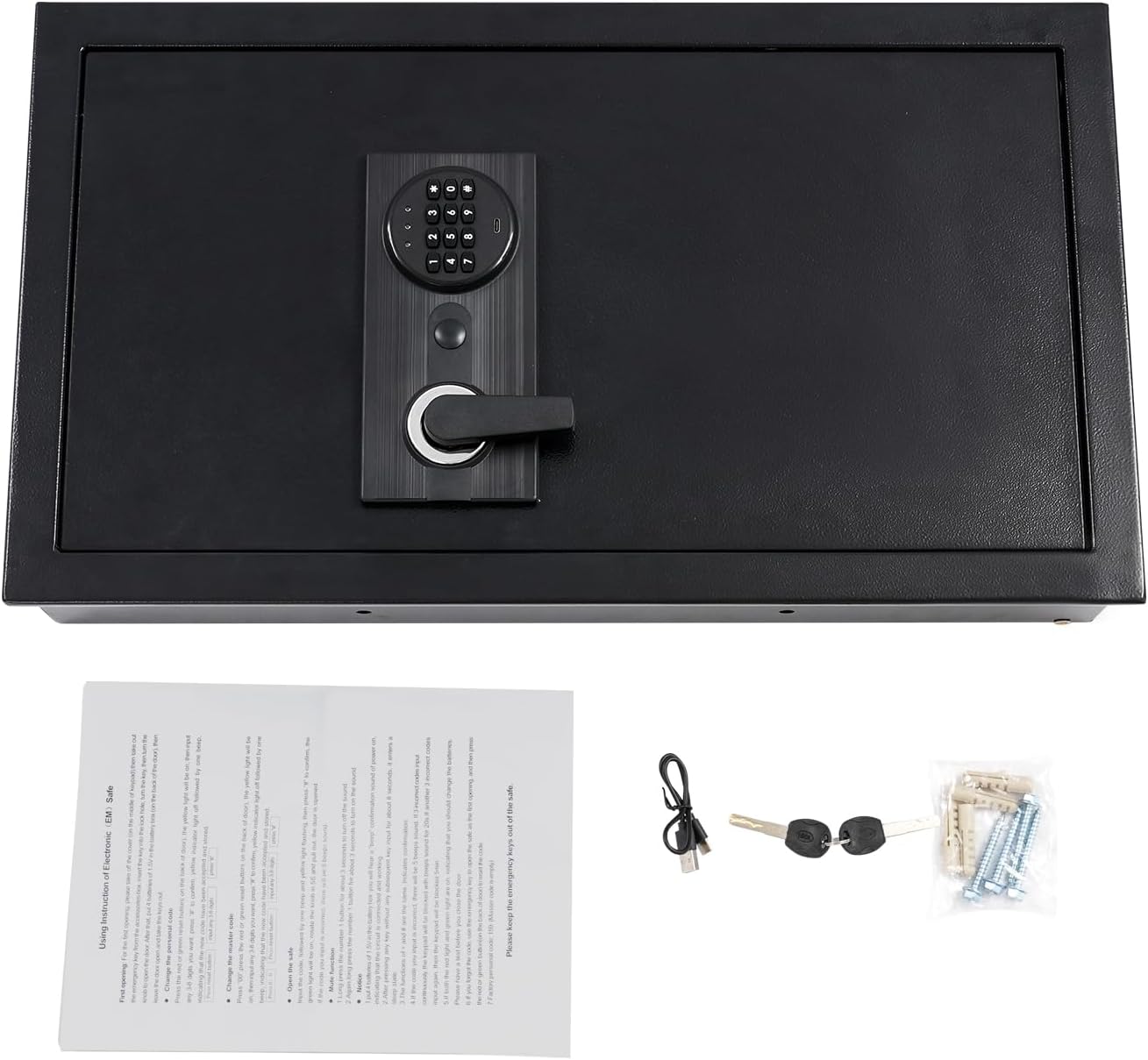 Wall-Mounted Safe, Hidden Wall Combination Lock S-afe, Heavy Duty W-all Mount Freestanding Safe with Removable Shelf, Dual Alarms, Concealed Keyhole, Type-C Cable, Black (14.57 * 3.94 * 25.59in)