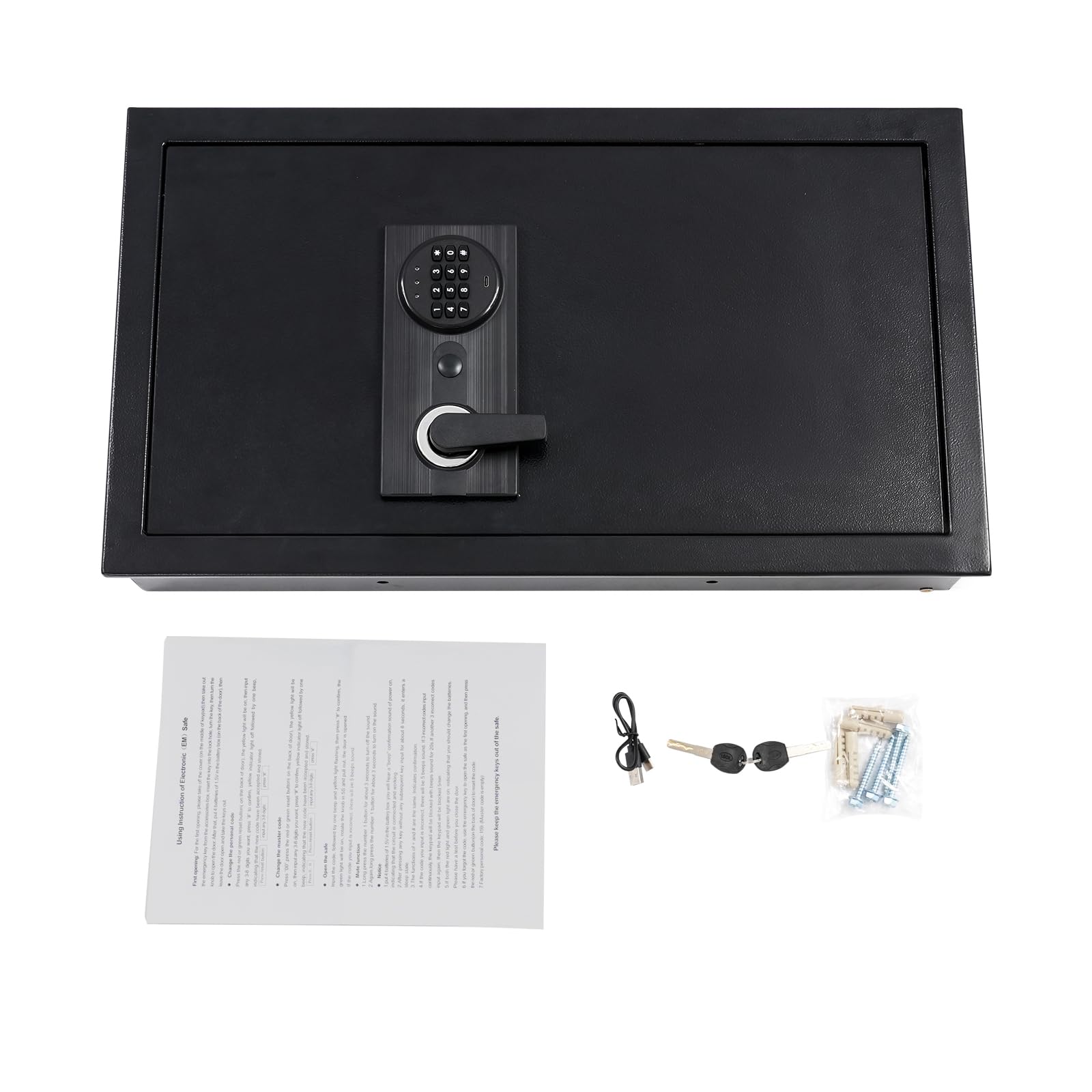 Caja fuerte de seguridad empotrable con código numérico y llave de emergencia, ojo de cerradura oculto para documentos y objetos de valor (37 x 10 x 65 cm)