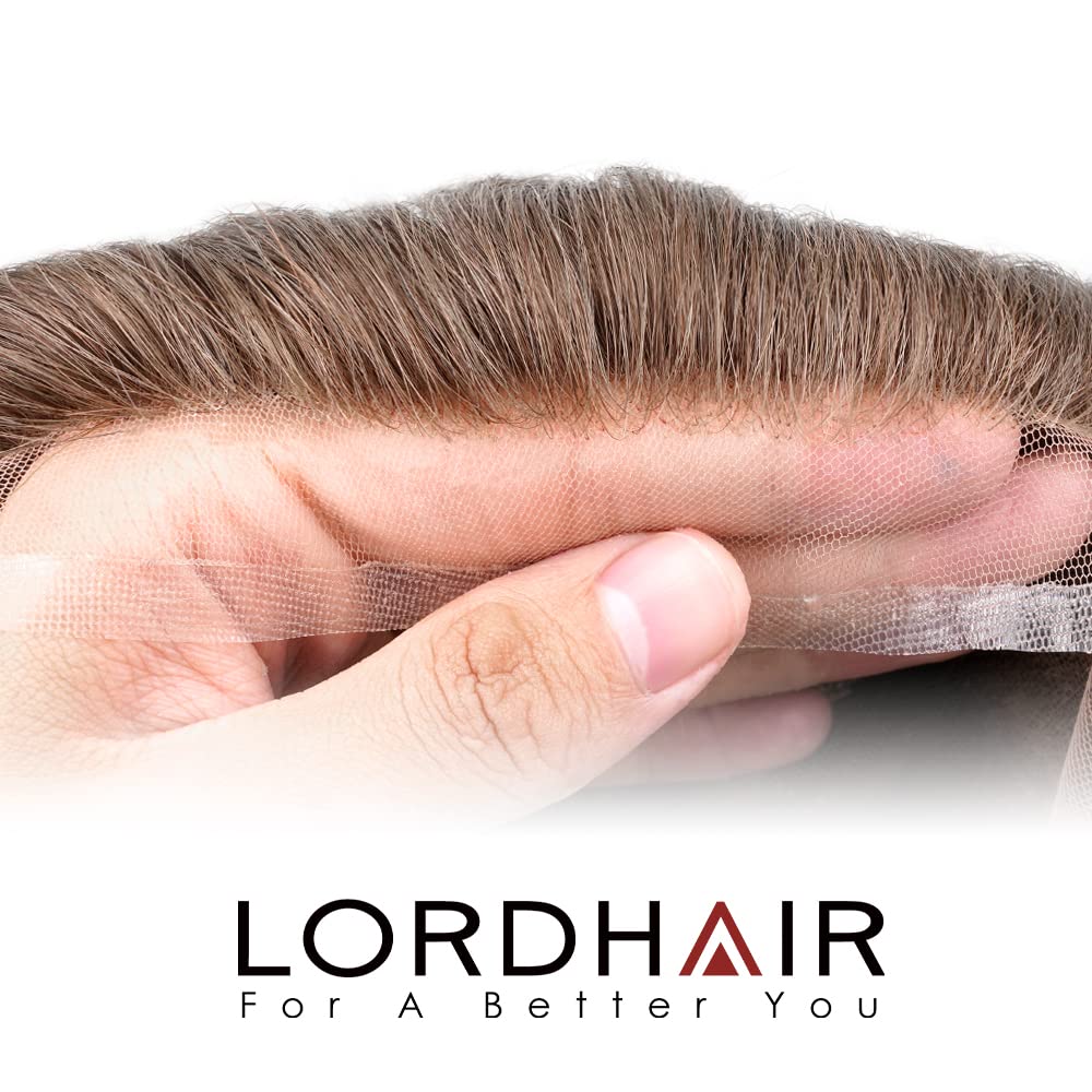 Lordhair Knotenlos Toupet für Männer, Haut Eben Injiziert Spitzenfront Mensch Haar System, Basisgröße 8x10 Zoll Leichte Mittlere Dichte Herren Haarteil