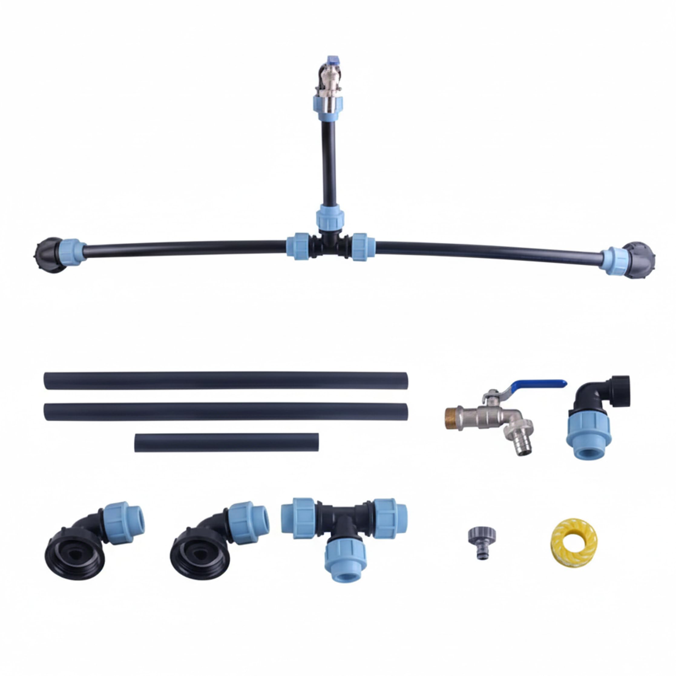 Hperu Ibc Tote Fittings, Ibc Tote Adapter & Fittings Set - 2-tank Elevated Connection Kit With 0.50 Inch Nickel-plated Brass Faucet & Pe Pipe Accessories, Boxed, Valve
