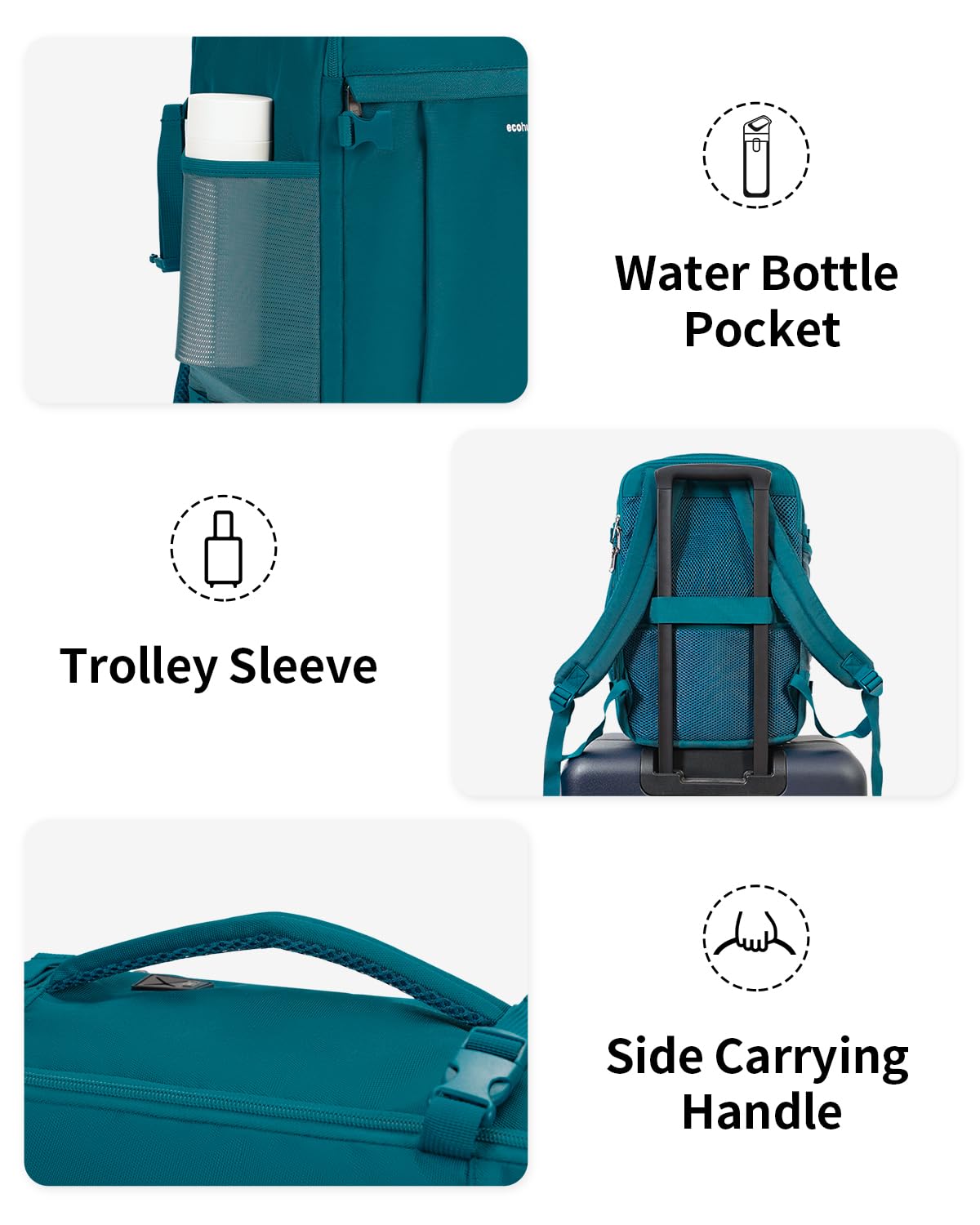 ECOHUB 20L Zaino Ryanair 40x20x25, Zaino Da Viaggio Aereo Bagaglio a Mano Con Scomparto Per Laptop 3D, Resistente all'Acqua Bagaglio a Mano 40x20x25 Ryanair, Riciclato Zaino Viaggio Donna Uomo, Verde