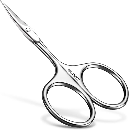 MR.GREEN Tijeras de cejas con hoja curvada, tijeras de pelo facial profesional de acero inoxidable para manicura, removedor de pelo (Mr-2001)