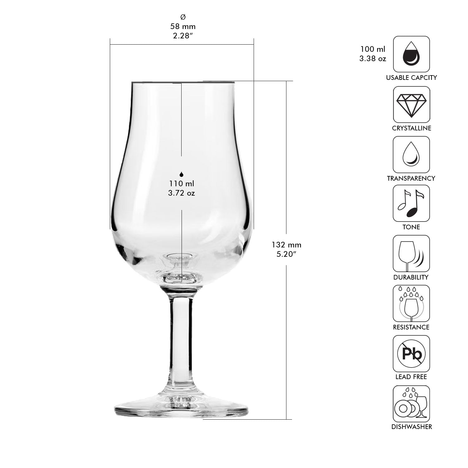 Krosno Kieliszki degustacyjne do whisky | Komplet 6 sztuk | 110 ml | Kolekcja Pure | Idealne do domu, restauracji i na przyjęcia | Można myć w zmywarce | Bezołowiowe szkło kryształowe