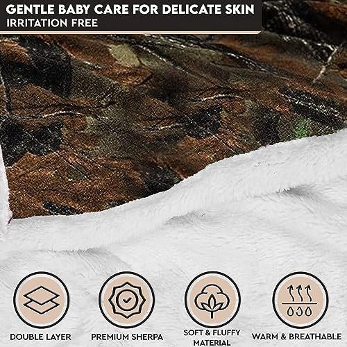 Image of TrailCrest Baby Camo Blanket Infant Camo Accent Soft Sherpa and Plushed Lined Coral Fleece Swaddle, Toddler Stroller Blanket Gift Blanket (Everest White)