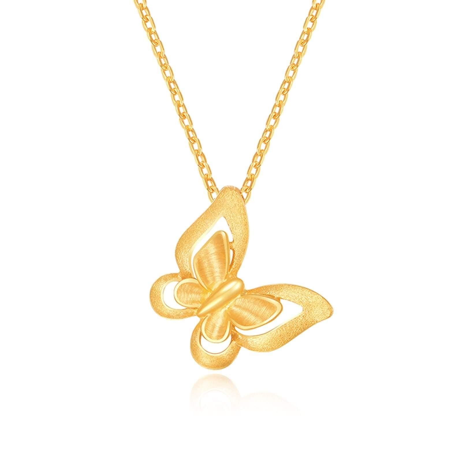 18 Karat Gelbgold Damen-Schmetterlings-Halskette, Hochzeits-Halskette für Bräute