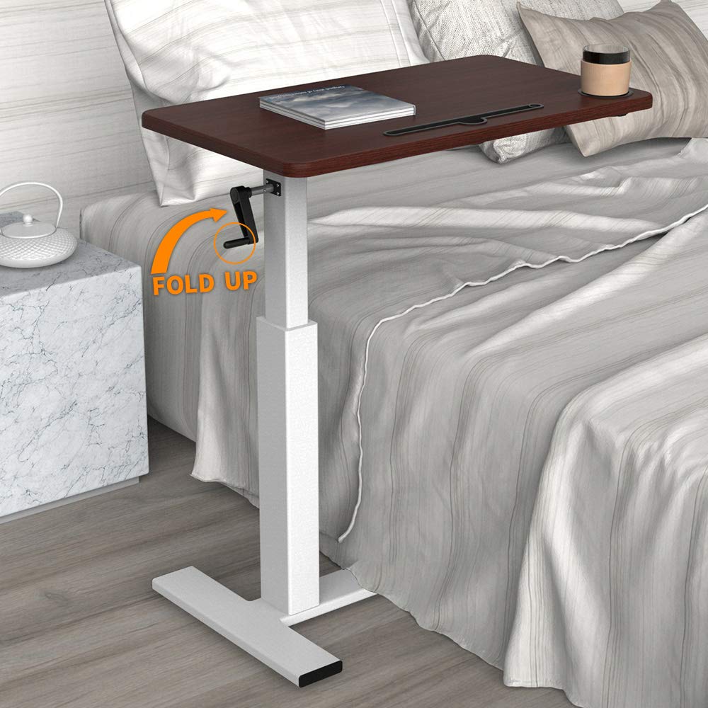 Overbed Table with Wheels, Balee Hospital Bed Table by Crank Height