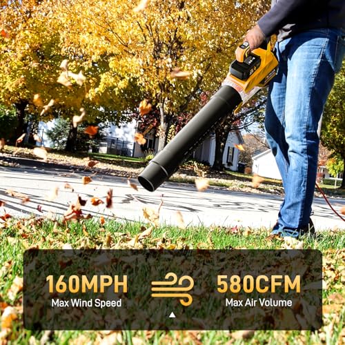 Leaf Blower Cordless, 21V Electric Blower with 2 3.0Ah Battery and Charger - Powered Air Blower 580CFM/160MPH - Lightweight Leaf Blower for Lawn Care, Patio Cleaning, Blowing Leaves and Dust image 2