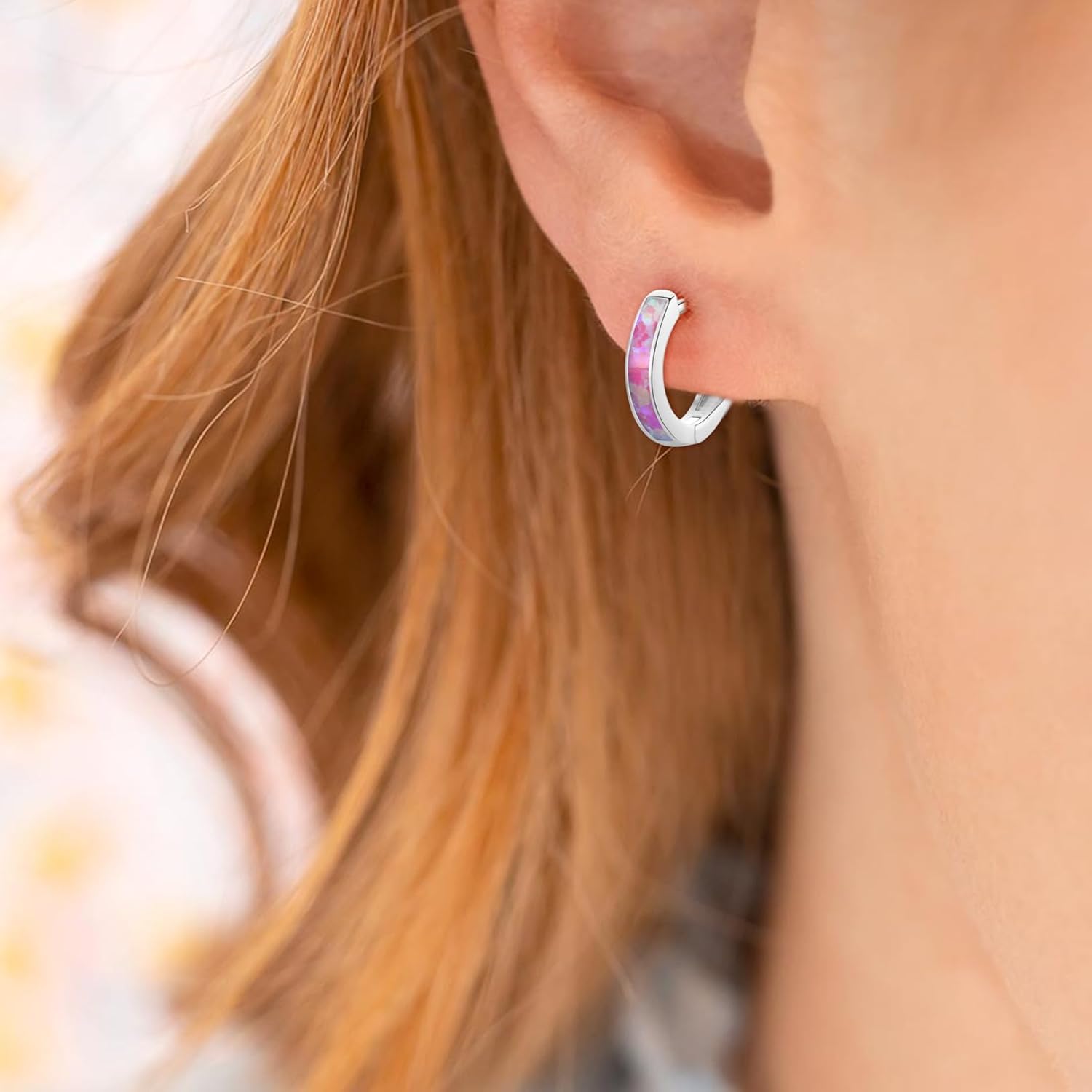 CERSLIMO Opal Hoop Earrings for Women | Small S925 Sterling Silver Post Lab-created Fire Opal Huggie Earrings Hypoallergenic Jewelry Gifts - Image 2