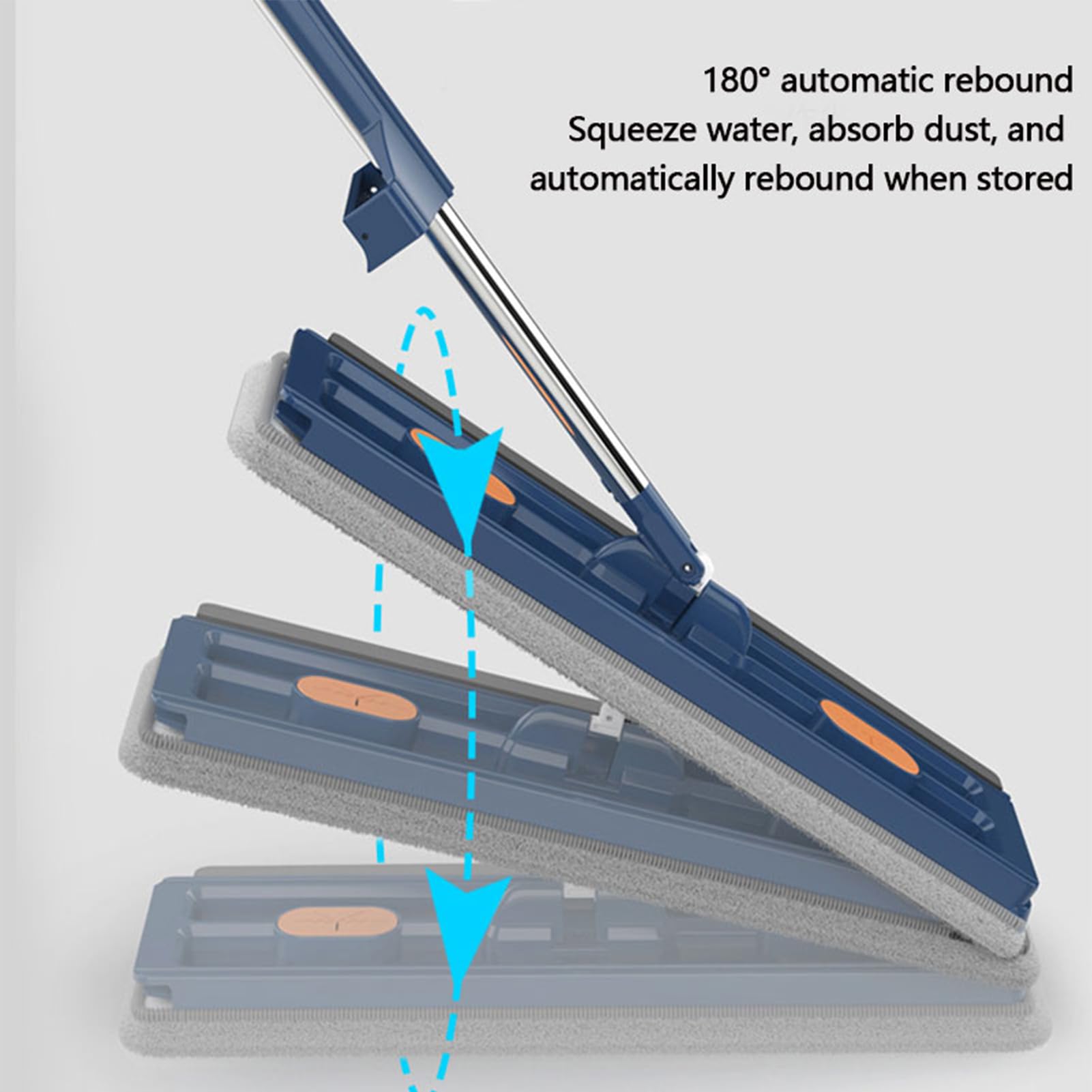 Großer Flacher Wischmopp,360° Drehgelenk Clean Bodenwischer Set Flachmopp mit Auswringfunktion,Flacher Mop Für Fliesen, Küche, Bad, Hartholz Laminat,Blue,4PCS Cloths