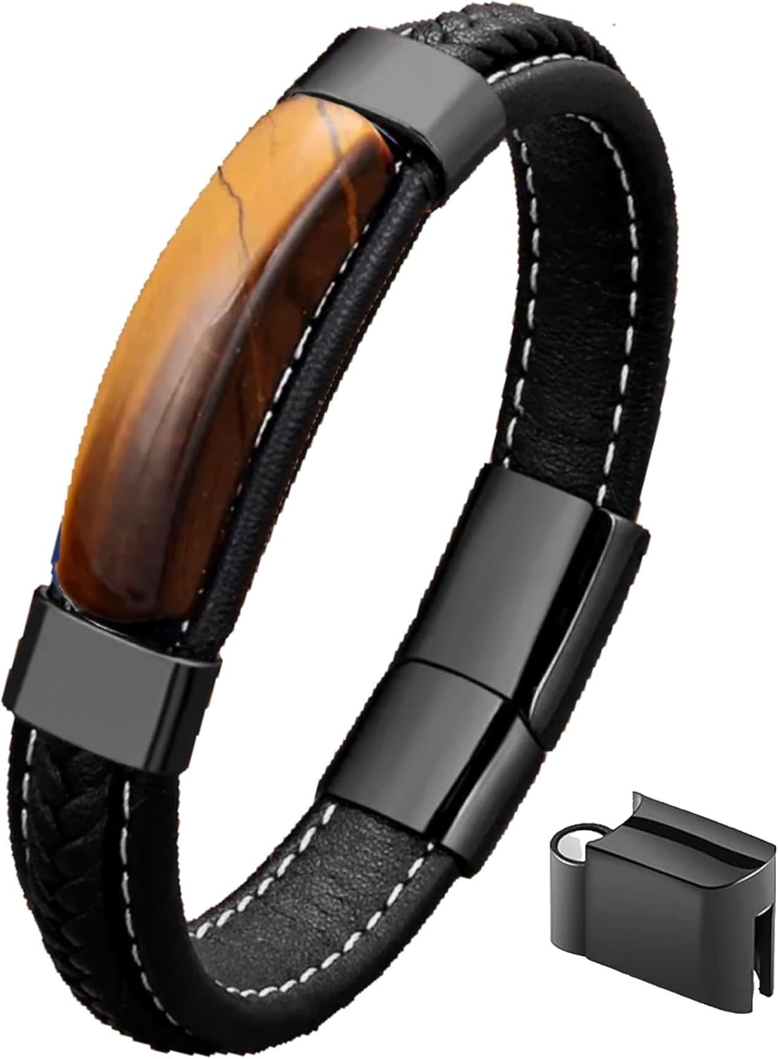 Men's Leather & Stone Bracelet