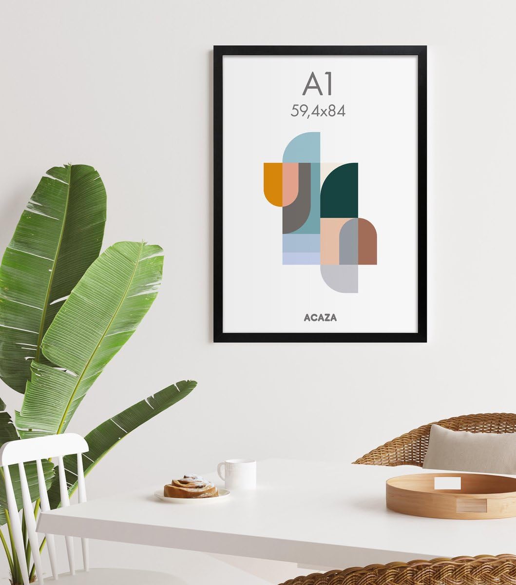 ACAZA A1 Bilderrahmen 59,4x84 cm Format Din A1 Schwarz, MDF Holz mit bruchsicherem Acrylglas, für Photos, Poster und Puzzles, Wandmontage, Hoch- und Querformat