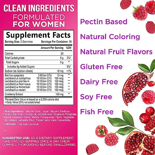 Probiotics For Women Gummies With Cranberry - 3 Billion Cfu Guaranteed & 6 Vegan Strains For Women's Digestive, Vaginal & Immune Support, Womens Probiotic Gummy, Shelf Stable, No Gluten - 60 Gummies #TOP1