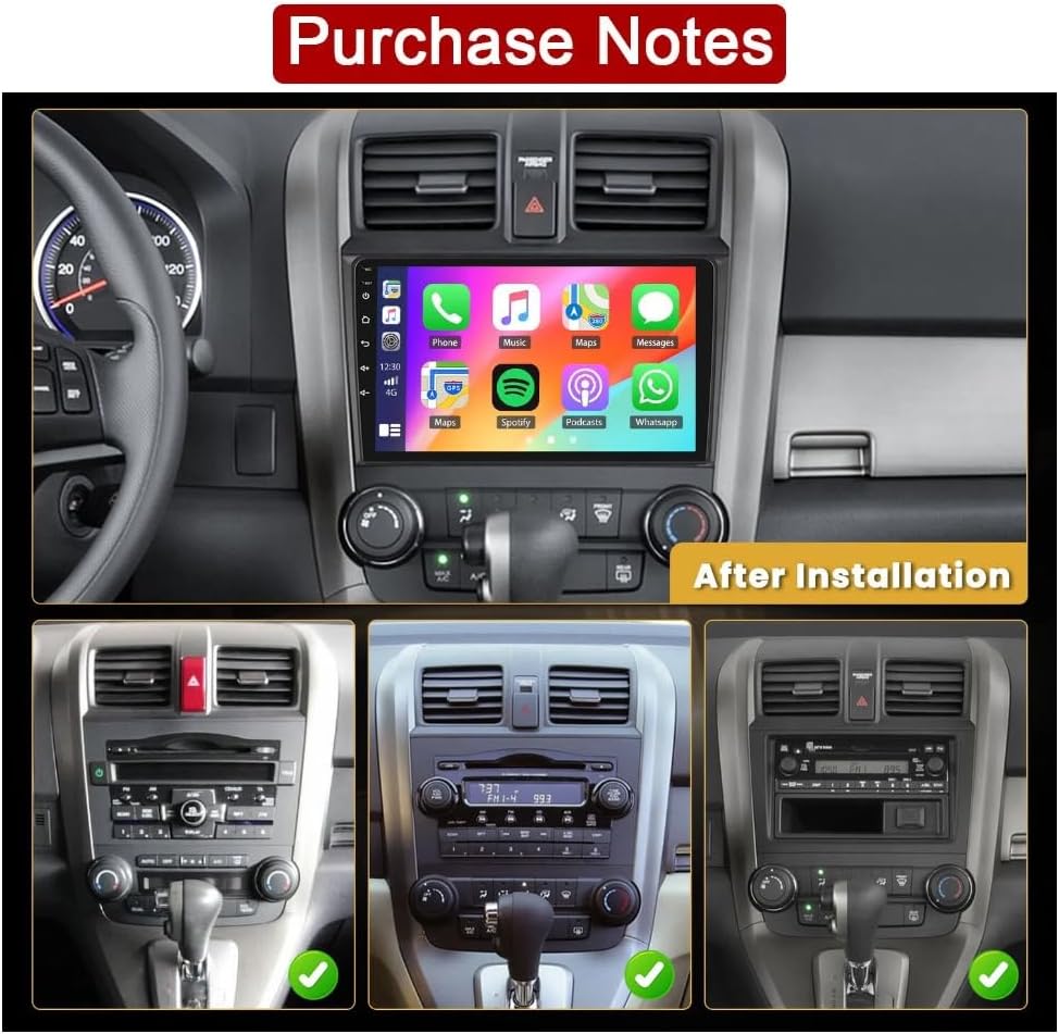 1+32G Car Stereo for 2007-2011 Honda CRV Radio with HiFi Apple Carplay Android Auto, 9" Touch Screen with Mirror Link Bluetooth Backup Camera FM SWC Dual USB Input