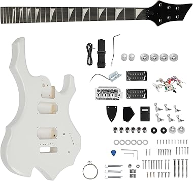 Vasitelan 39Inch DIY Electric Guitar Kit with Mahogany Body, Maple Neck, 6 String DIY Electric Guitar Kit, Easy Installation & Full Equipment to Build Your Own Guitar White