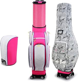 NeoMcc Golf Club Bags Golf Stand Bag Retractable Golf Club Travel Bag With Wheels Waterproof Light Weight Golf Carry Bag ゴルフ クラブ バッグ (Color : Rose red, Size : 44x35x127cm)