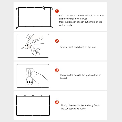 Miniatura 8 de Pantalla de proyector de 60 pulgadas, pantalla de proyección HD 169 1080P con gancho, mini cortina de proyector de cine en casa, pantalla de