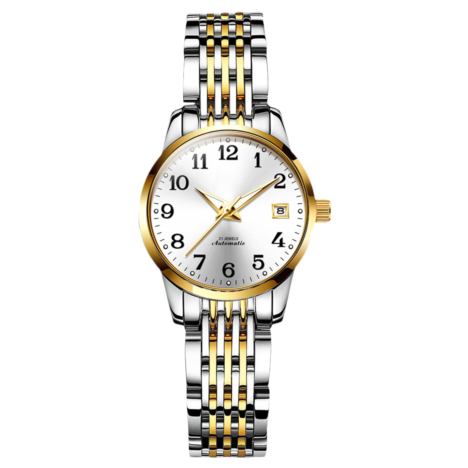 RORIOS Frauen Mechanische Uhr Damen Elegant Armbanduhren Minimalistisch Automatik Uhr Mode Automatik Edelstahl Uhr Leuchtend Analog Damenuhren Weiß A