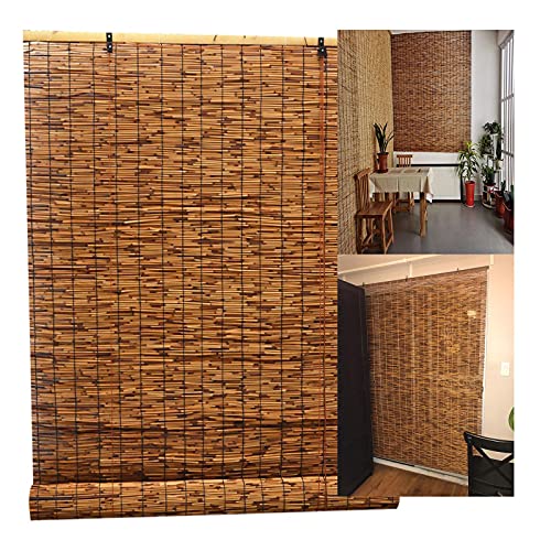 Retro Carbonization Natural Schilf Vorhang,Bambus Rollo Bambus Raffrollo Handgewebt Atmungsaktiv Schatten Sonnenschutz Wand Hauptdekorationen ,FüR Garten Terrasse 40x100cm/15.7x39.3in Cover