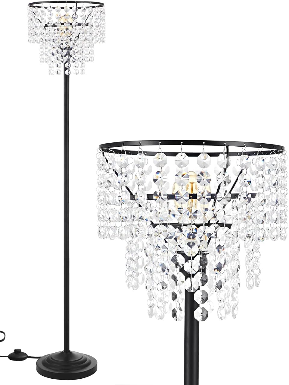 Acaxin Bedroom Chandelier Floor Lamp, 58" Tall Pole Corner Lamp for Living Room, Modern Standing Light with Teardrop Crystal Beads, Suitable for Office, Home Decor, Behind Couch Light, Bulb Included