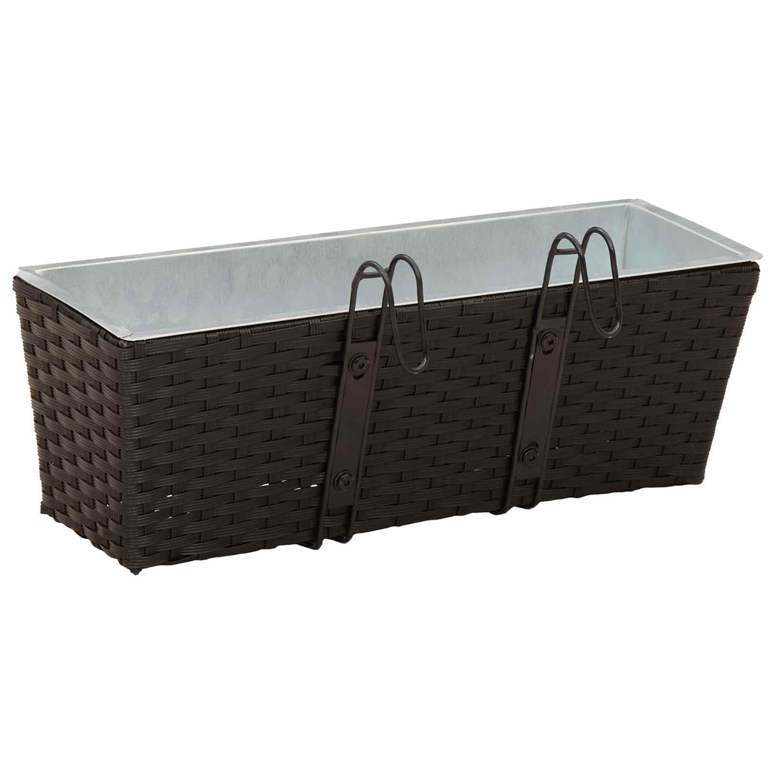 Balustrada 2 szt Czarny 50 x 17 x 17 cm Metal Donica Balkonowa Rattan Plecionka Haki Montaz Odpornosc UV Na Taras Ogrodzenie Zewnetrzny