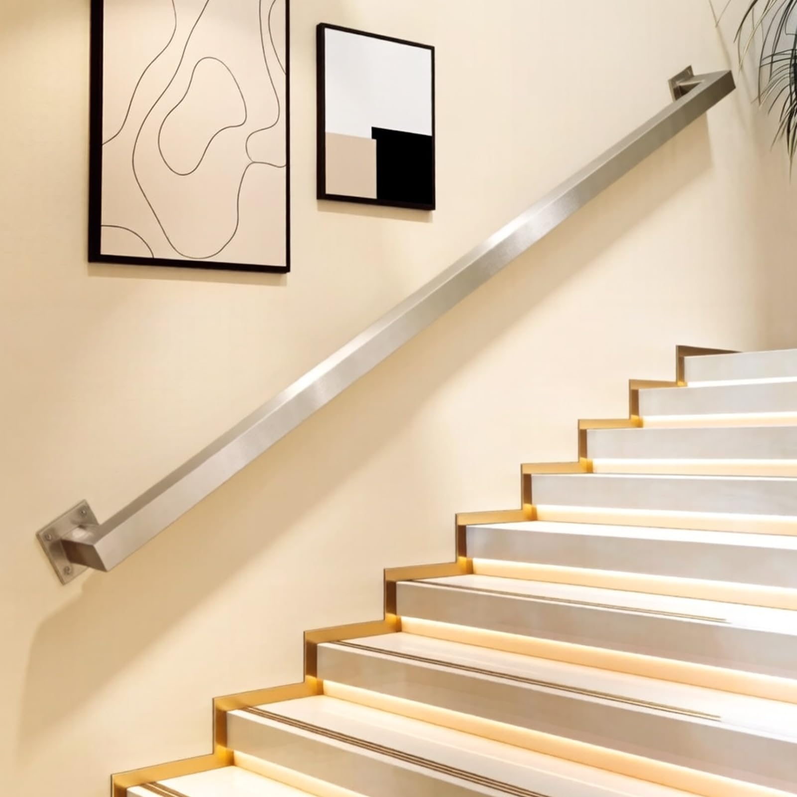 Silver Staircase Banister Hand Rails Modern Stainless Steel 3FT 6FT 9FT 13FT Wall Mount Anti-Slip Stair Railing for Patio Slope Deck Loft Use(14ft/420cm)
