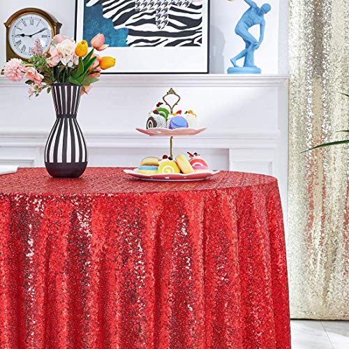 Hahuho 50X50 Inch Square Sequin Tablecloth Red, Glitter Tablecloth For Bridal Shower Decorations, Birthday, Wedding, Dessert, Banquet（50X50 Inch, Red） #TOP4