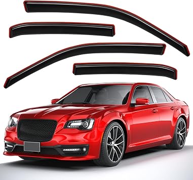 Lightronic Extra Durable Clip-on in-Channel Auto Vent Window Visor, Fits 2011-2023 Chrysler 300, UV Protection Rain Guard, Original Wind Deflector, No-Drill Easy Install, Dark Smoke, 4-Pcs